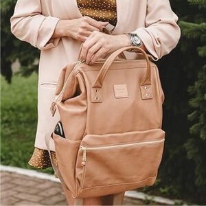 Kah&Kee Faux Leather Backpack Diaper Bag w/ Laptop Compartment